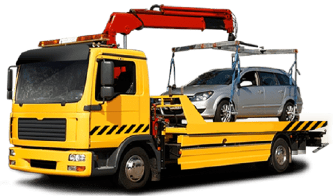 Evacuator cu platformă hidraulică și autoturism încărcat, Bălți